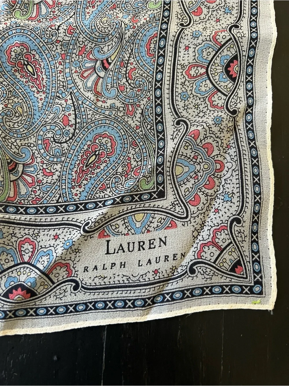 Lauren Ralph Lauren Blue and Pink Paisley Silk Scarf